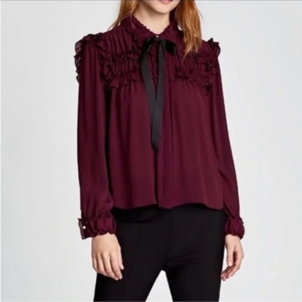 💕EUC Zara💕 Burgundy Ruffle Blouse